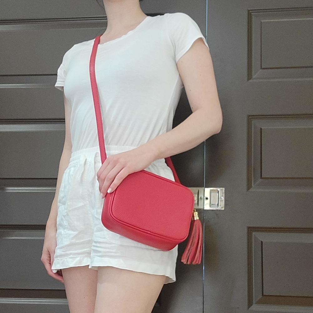 Red leather box bag crossbody